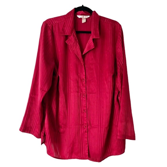 Cacique Other - Cacique Rose Red Satin Button Front PJ Pajama Top Womens Size 14/16